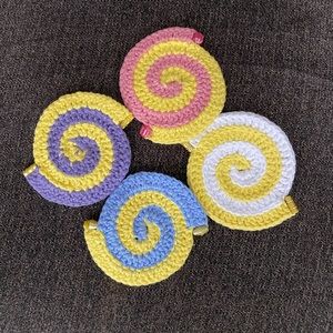 Coasters cotton crocheted multi colored 4” across.